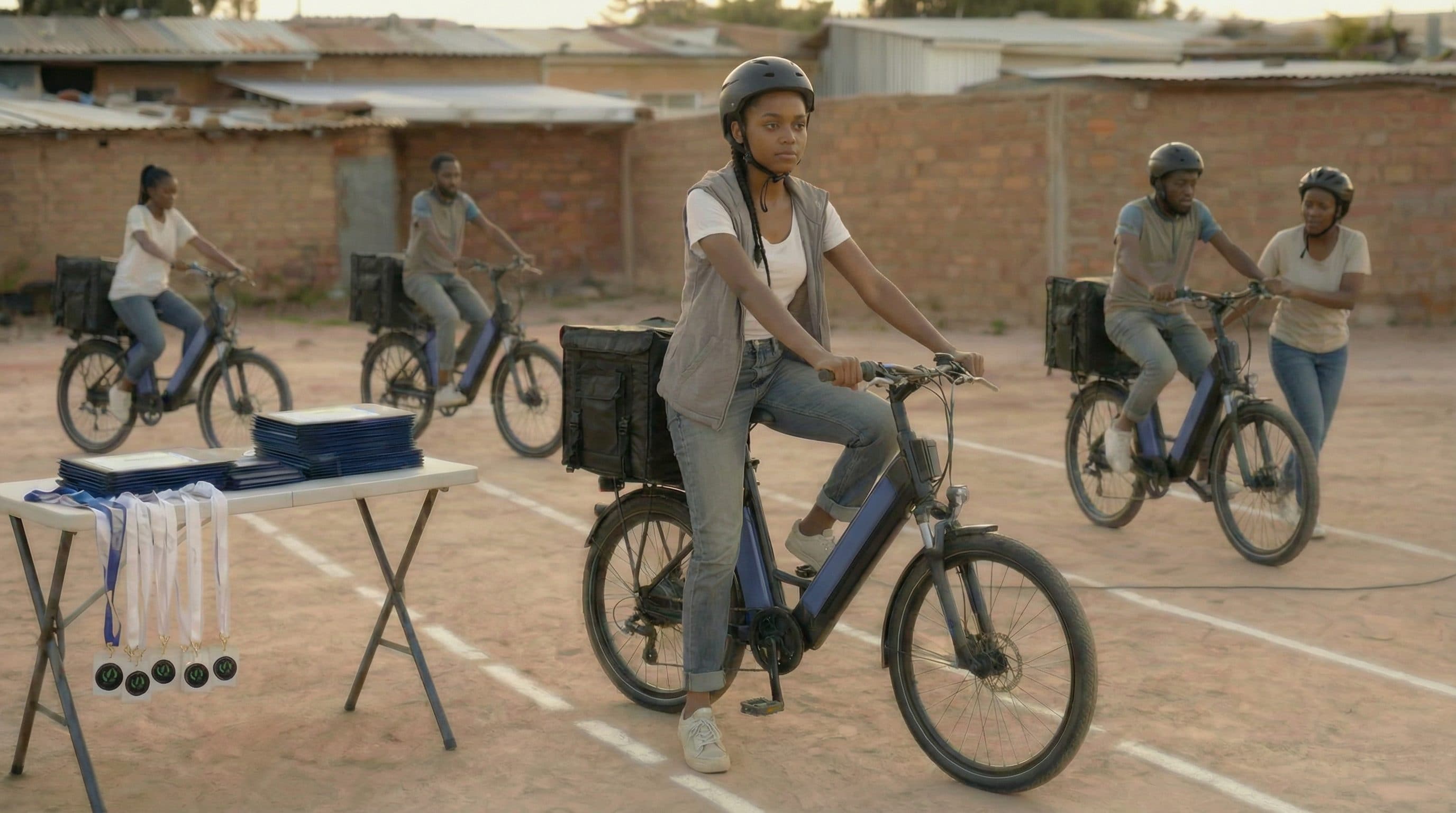 Youth riders training on e-bikes